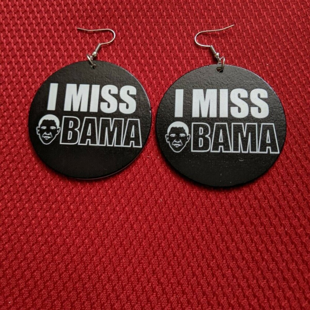 I MISS OBAMA African American Black WomensEarrings